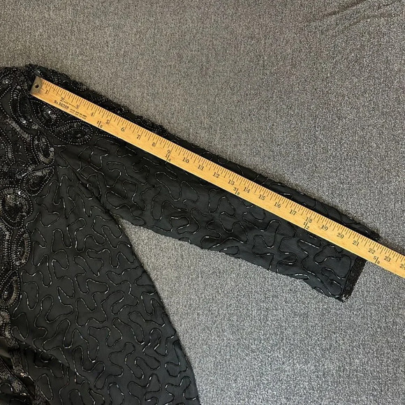 Adrianna Papell Evening Black‎ Silk Beaded Jacket M Sequins Formal Event Holiday - Picture 13 of 16